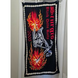 Vintage Sturgis 2005 Black‎ Hills Rally Beach Towel Motorcycle Flames 29 X 56
